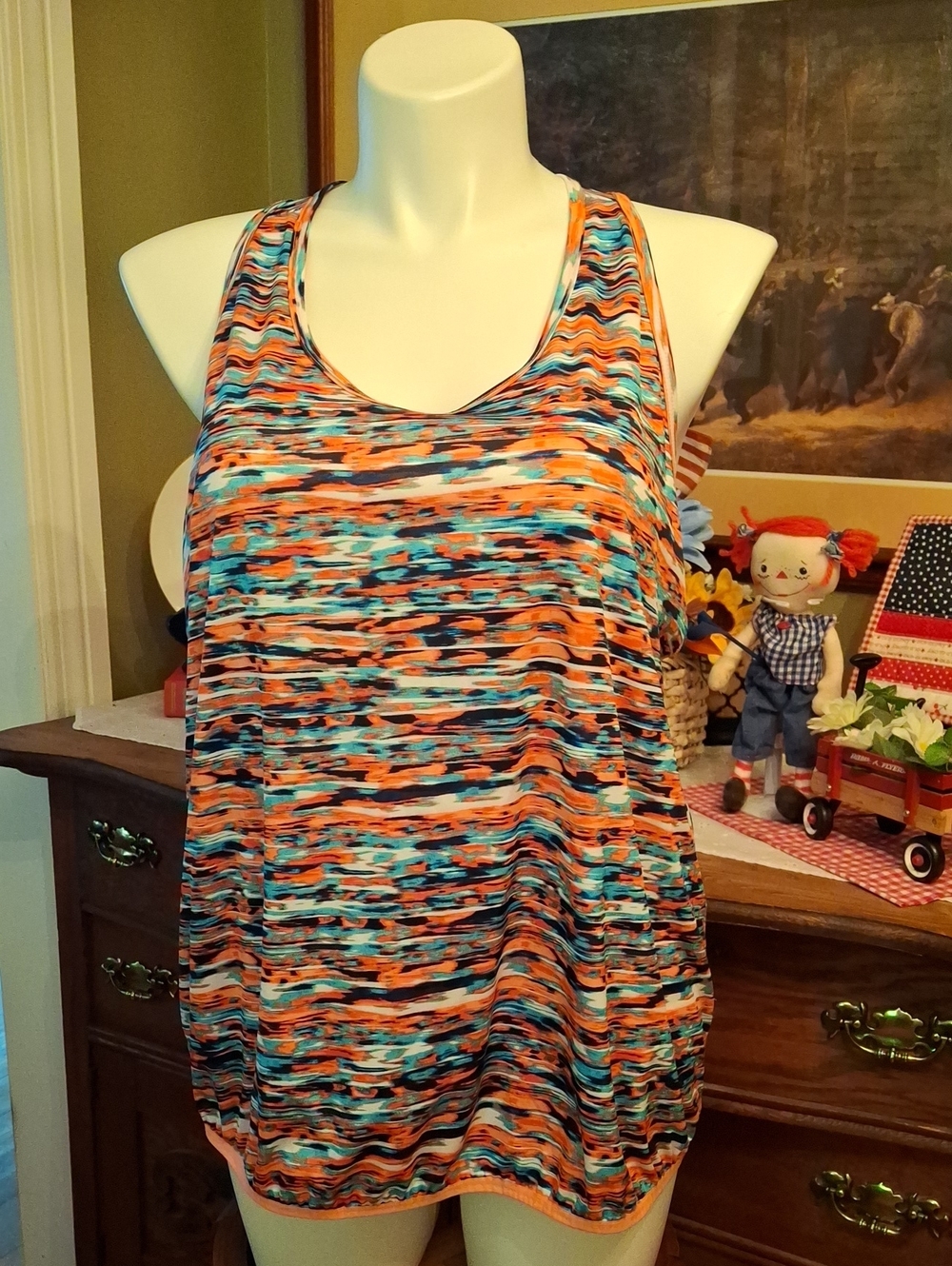 tek gear Dry Teck Multicolor Striped Racerback Tank Top - Orange & Blue